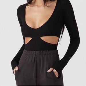 Joah Brown Black Ribbed Long Sleeve Top